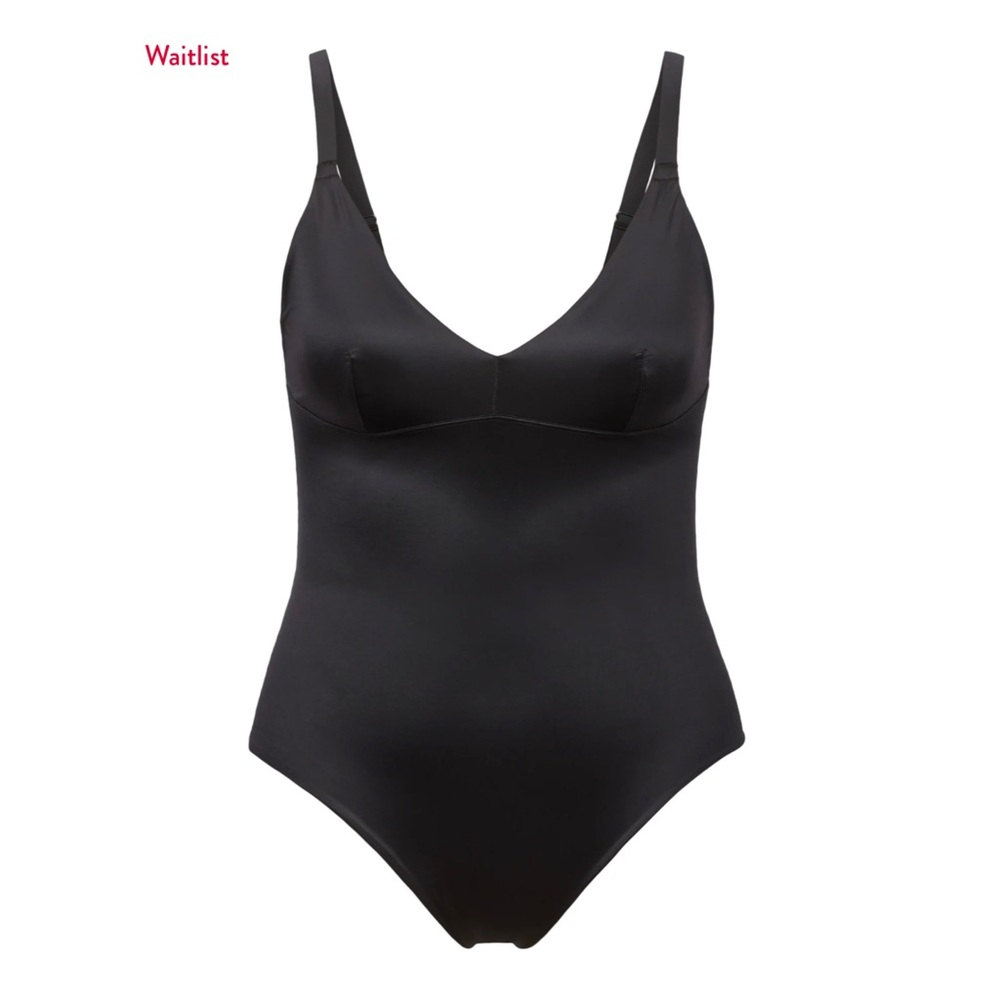 BLACK Spanx Shaping Satin Thong Bodysuit NWT